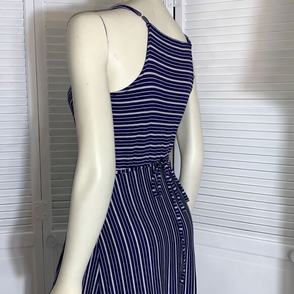 NWOT Navy Striped Jersey Knit Wrap Maxi Dress Medium - Picture 9 of 16